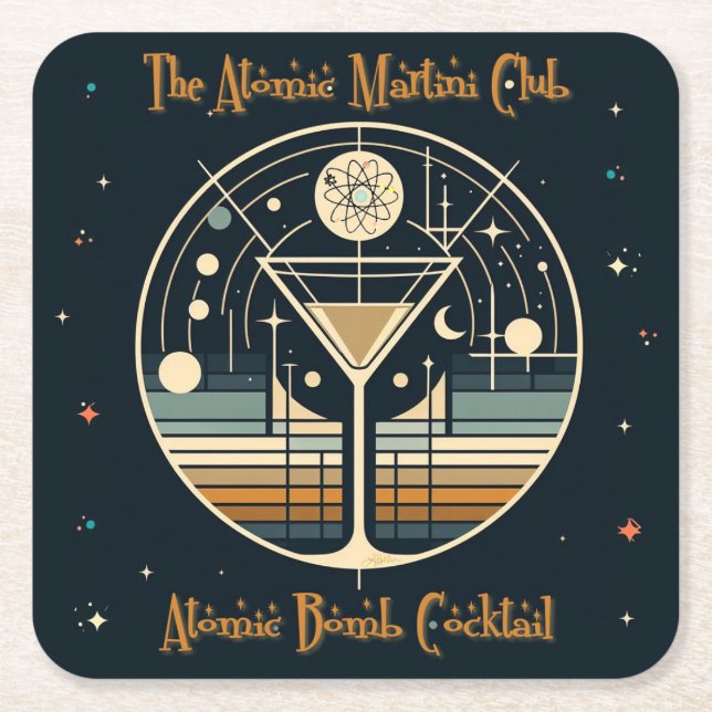 The Atomic Martini Club Atomic Bomb Cocktail Square Paper Coaster (Front)