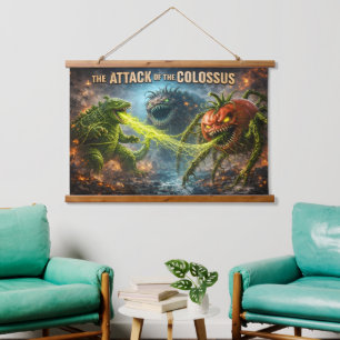 The attack of the Colossus wood topped wall tapest Hanging Tapestry