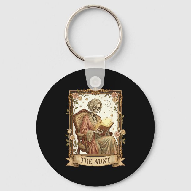 The Aunt Tarot Card Women Skeleton Aunty Book Love Key Ring (Front)