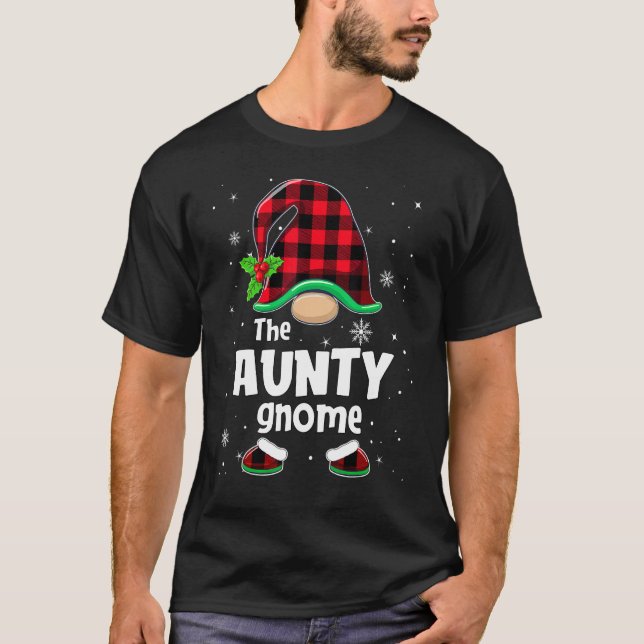 The Aunty Gnome Buffalo Plaid Christmas Matching F T-Shirt (Front)