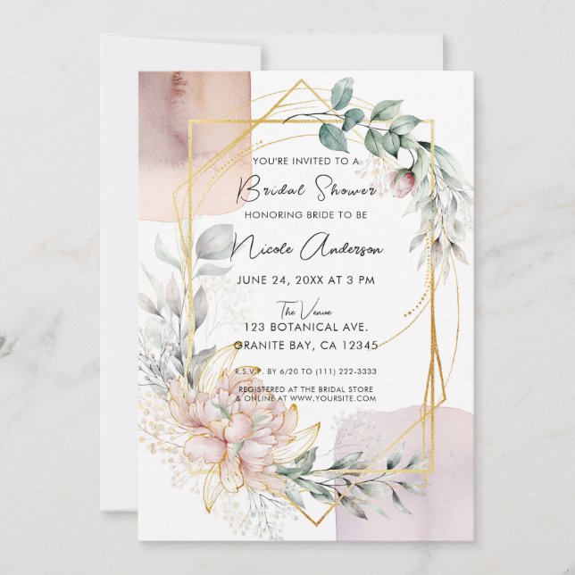 The Aureate Frame Mauve Floral Greenery Bridal  Invitation (Front)