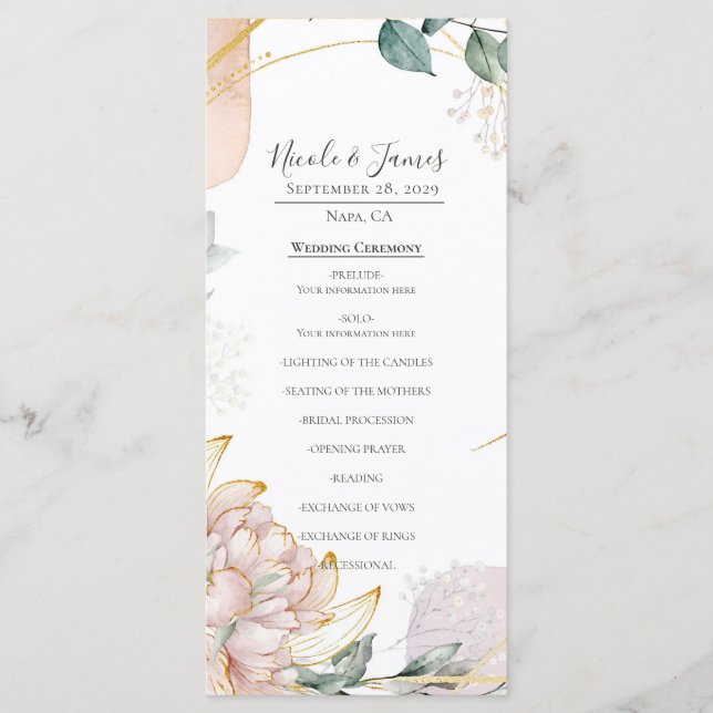 The Aureate Frame Mauve Floral Greenery Wedding  Menu (Front)