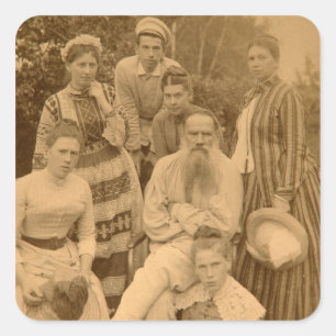 The author Leo Tolstoy with his family Square Sticker
