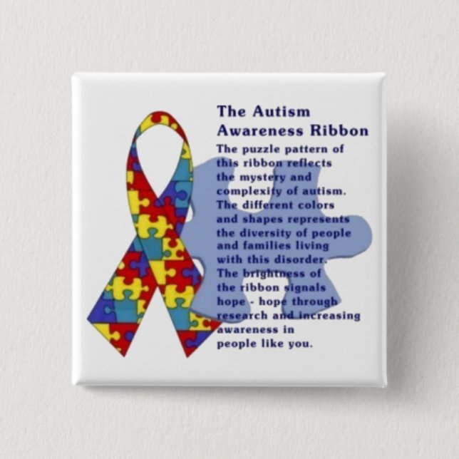 "The Autism Awareness Ribbon" 15 Cm Square Badge (Front)