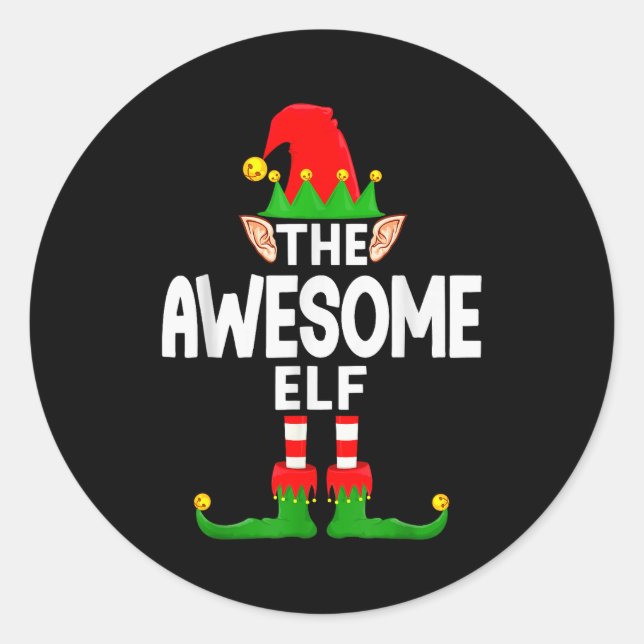 The Awesome Elf Family Christmas Pajama Party  Classic Round Sticker (Front)