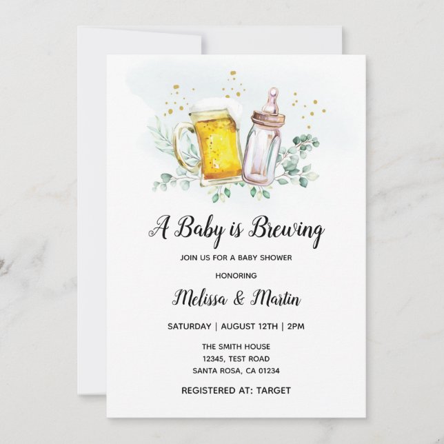 The Baby is Brewing Baby Shower Invitation Cards (Front)
