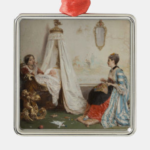 The Baby is Sleeping (by Gerolamo Induno) Metal Tree Decoration