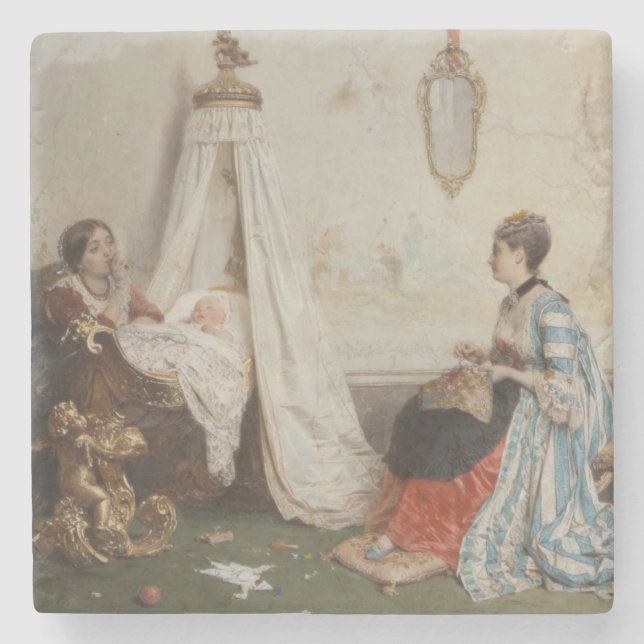 The Baby is Sleeping (by Gerolamo Induno) Stone Coaster (Front)