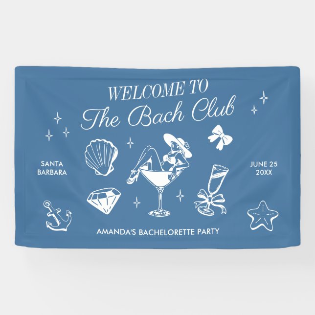 The Bach Club Beach Wedding Bachelorette Party Banner (Horizontal)