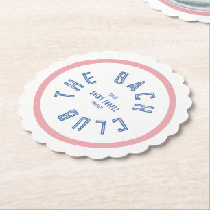 The Bach Club Blue Crest Pink Stripe Paper Coaster