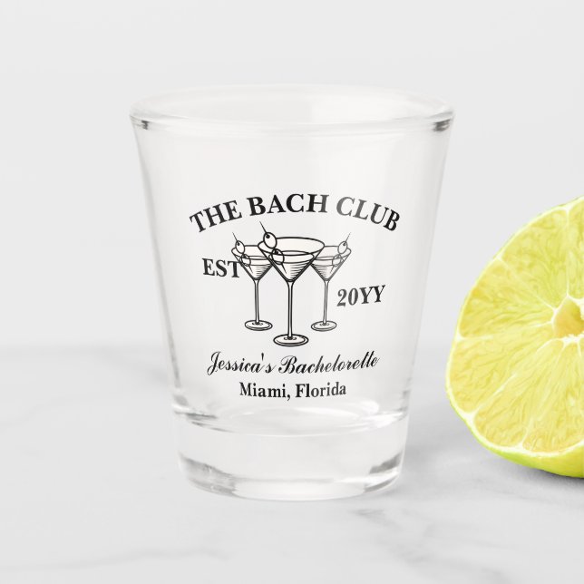 The Bach Club Luxury Bachelorette Trip Matching Shot Glass (Front)