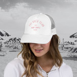 The Bach Club Pink Custom Crest Bachelorette Trucker Hat<br><div class="desc">The Bach Club hat is perfect for your beach club theme bachelorette party. Pink distressed custom bach club crest. Personalise with the details of your bachelorette... year, beach and destination. Perfect for a beach theme bachelorette party or a destination bachelorette. Matching accessories available in The Bach Club Cabana Stripe Collection....</div>
