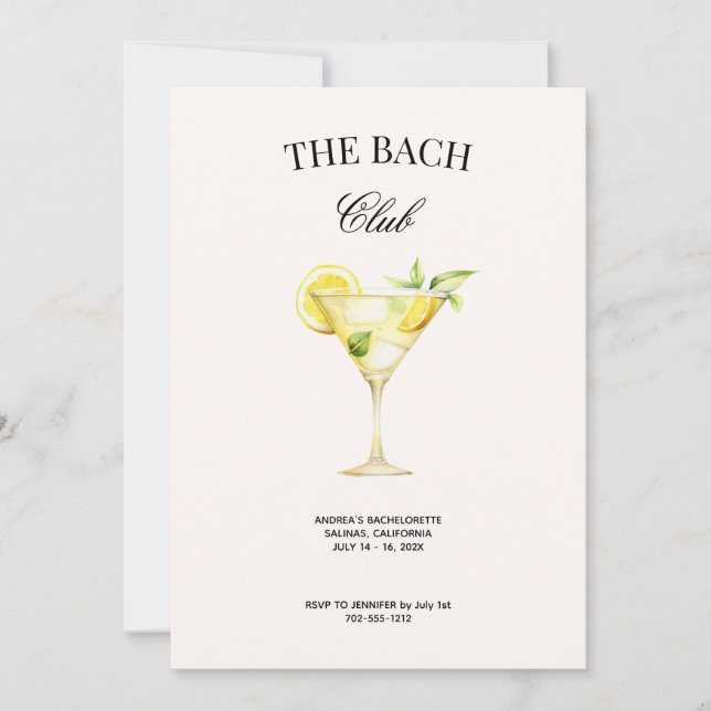 The Bach Social Club Lemon Cocktail w/QR Code  Invitation (Front)