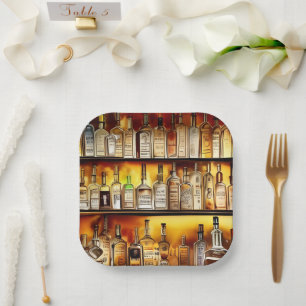 The Back Bar Artistic Watercolor  Paper Plate