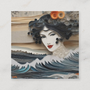 The Background watercolor style waves are very mys Square Business Card