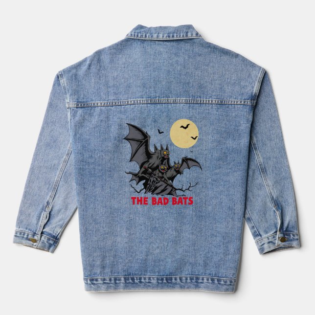 the bad bats - funny halloween gift denim jacket (Back)