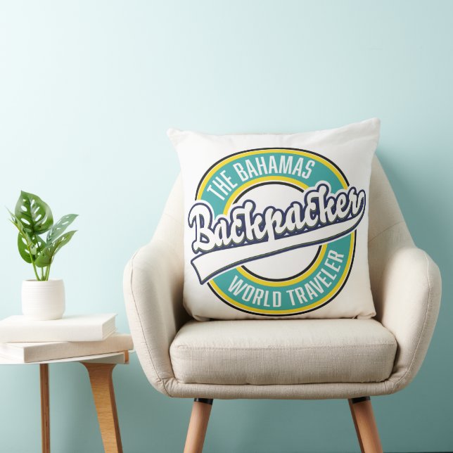 The Bahamas Backpacker World Traveller retro logo. Cushion (Chair)