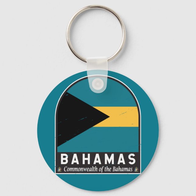 The Bahamas Flag Emblem Distressed Vintage Key Ring (Front)