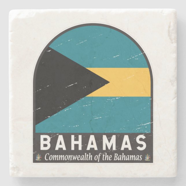 The Bahamas Flag Emblem Distressed Vintage Stone Coaster (Front)