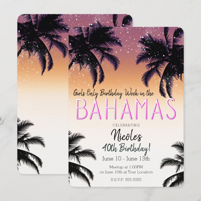 The Bahamas Island Summer Girls Birthday Party Invitation (Front/Back)
