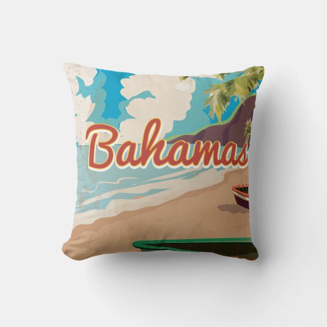The Bahamas vintage Travel Poster. Cushion (Front)