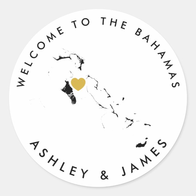 The Bahamas Wedding Welcome Sticker Tag, Black (Front)