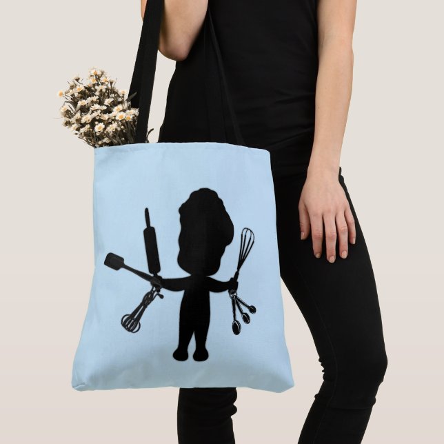 The Baker Juggles His Utensils / Tools Blue Tote Bag (Close Up)