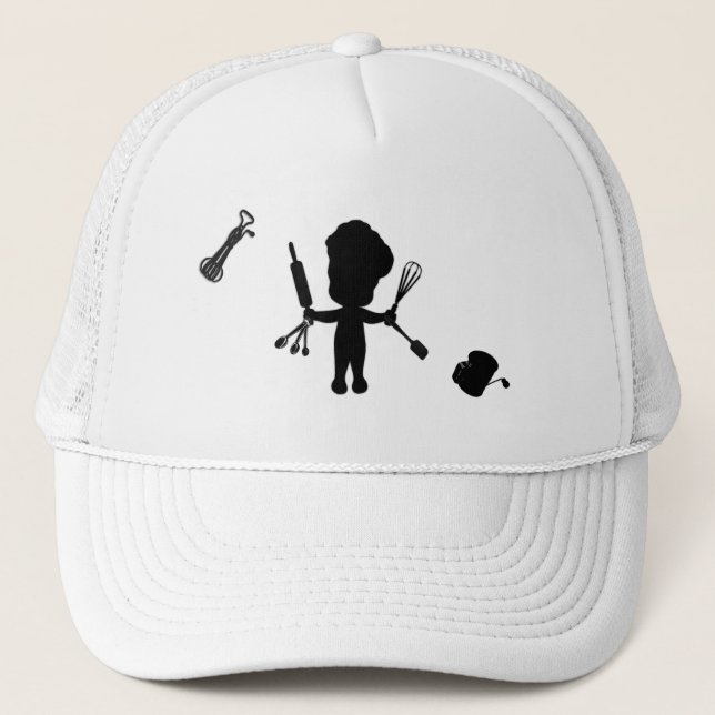 The Baker Juggles His Utensils / Tools Trucker Hat (Front)