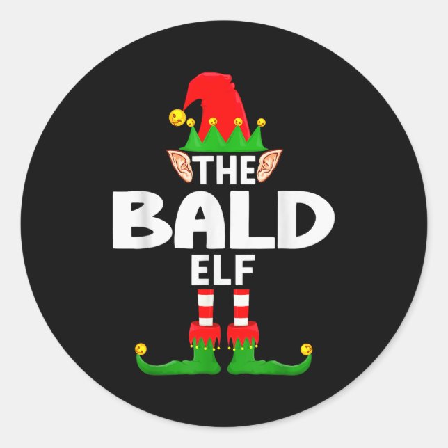 The Bald Elf Family Christmas Pajama Party  Classic Round Sticker (Front)
