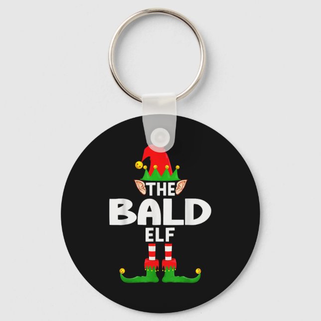 The Bald Elf Family Christmas Pajama Party  Key Ring (Front)