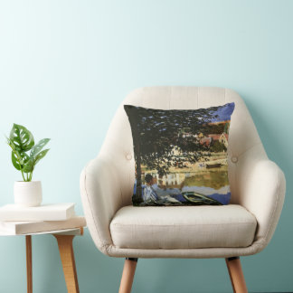 The Bank of the Seine, Bennecourt by Claude Monet Cushion