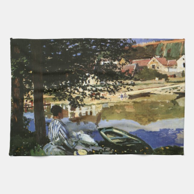 The Bank of the Seine, Bennecourt by Claude Monet Tea Towel (Horizontal)