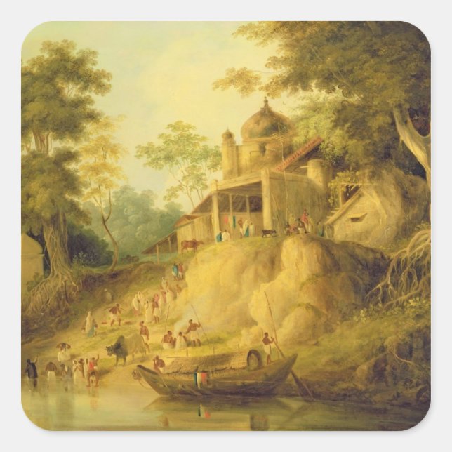 The Banks of the Ganges, c.1820-30 (oil on canvas) Square Sticker (Front)