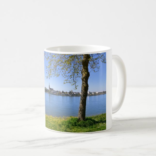 The banks of the Loire at Saumur Postcard Square S Coffee Mug (Front Right)