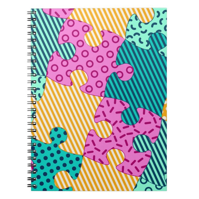 The banner with geometric puzzles, Memphis backgro Notebook (Front)