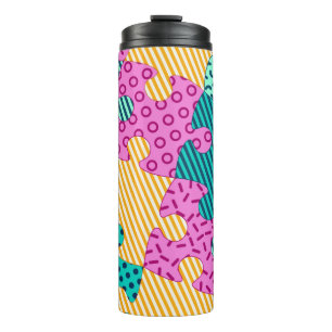 The banner with geometric puzzles, Memphis backgro Thermal Tumbler