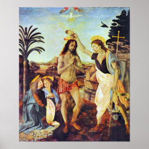 The Baptism of Christ by Leonardo da Vinci Poster
