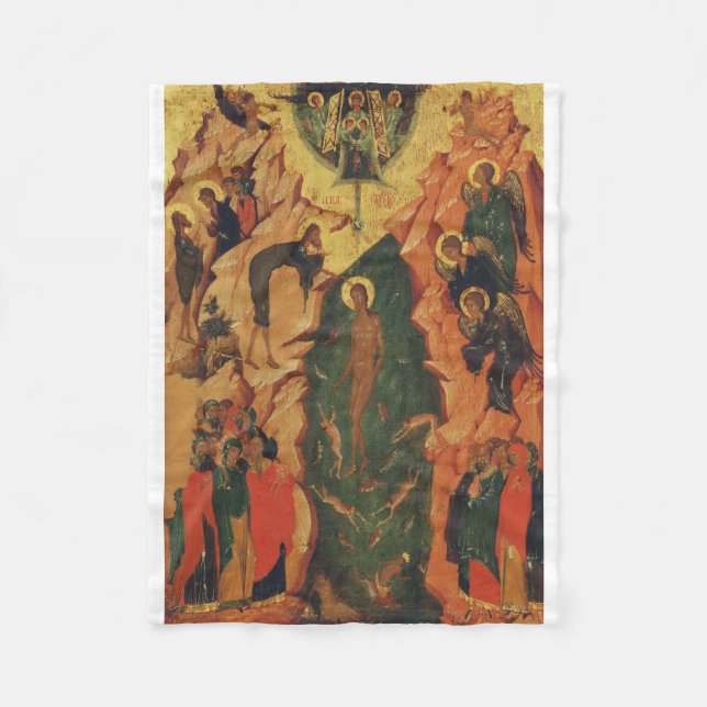 The Baptism of Jesus Christ Byzantine icon Fleece Blanket (Front)