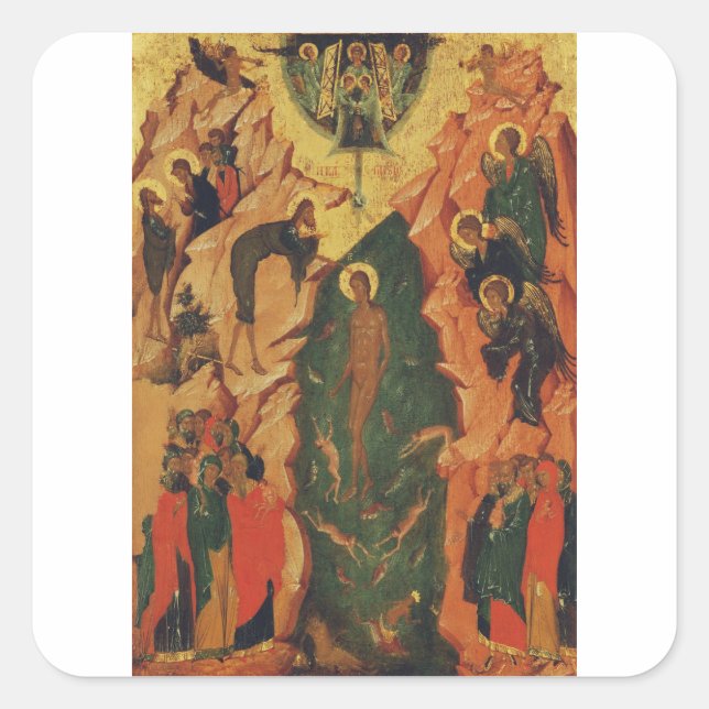 The Baptism of Jesus Christ Byzantine icon Square Sticker (Front)