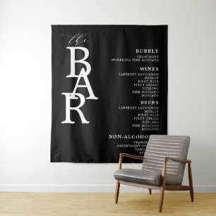 The Bar Black White Classic Wedding Bar Menu Sign Tapestry