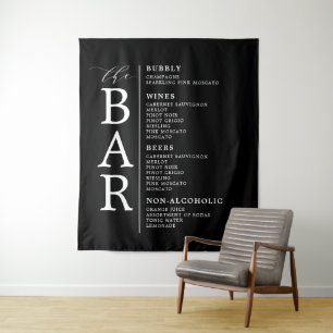 The Bar Black White Classic Wedding Bar Menu Sign Tapestry
