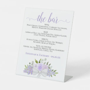 The Bar - Lavender Floral Drinks Menu Wedding Pedestal Sign