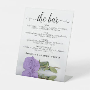 The Bar - Lavender Purple Rose Drinks Menu Wedding Pedestal Sign