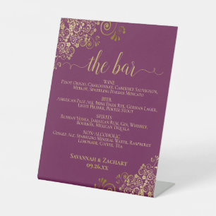The Bar - Magenta & Gold Chic Drinks Menu Wedding Pedestal Sign
