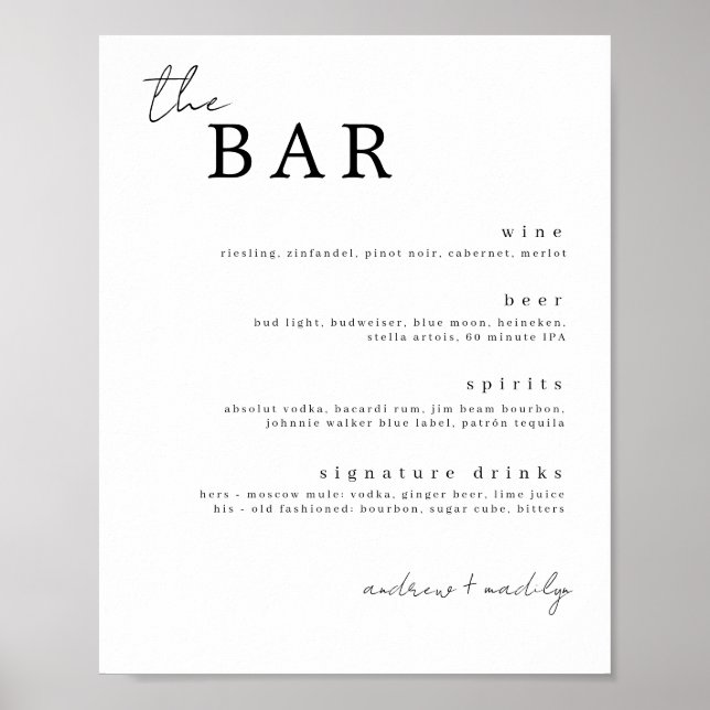 The Bar Minimalist Drinks Sign (Front)