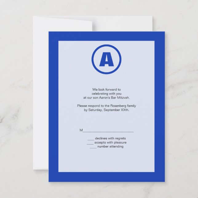 The Bar Mitzvah Hero RSVP Reply Card (Front)