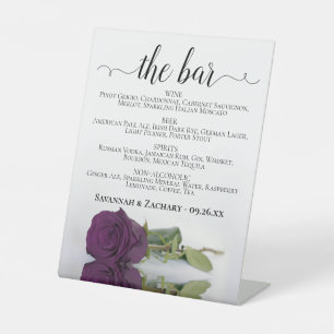 The Bar - Plum Purple Rose Drinks Menu Wedding Pedestal Sign