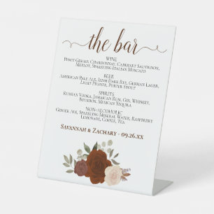 The Bar - Rust Orange Roses Drinks Menu Wedding Pedestal Sign