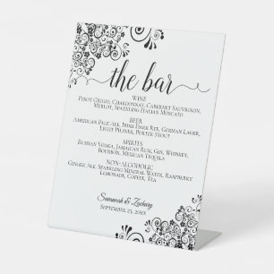 The Bar - Simple Black & White Drinks Menu Wedding Pedestal Sign