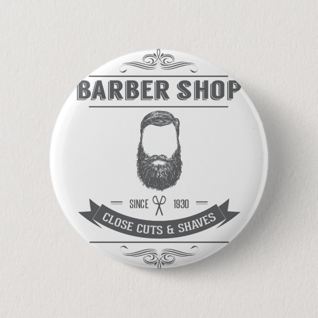The barber shop 6 cm round badge (Front)